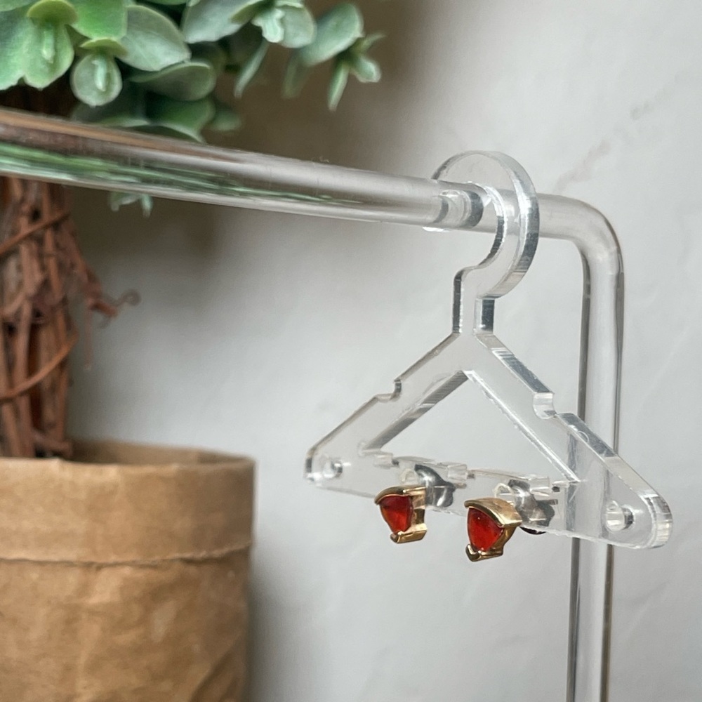Vintage 14k Gold and Red Gem Triangle Earrings